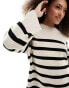 Object knitted round neck jumper in cream mono stripe