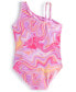 Big Girls Cut-Out O-Ring Marble-Print One-Piece Swimsuit