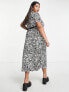 ASOS DESIGN Curve short sleeve midi wrap dress with belt in mono zebra print