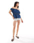 Фото #2 товара ASOS DESIGN denim shirred top in mid blue