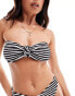 ASOS DESIGN Amy crinkle knot front bandeau bikini top in mono stripe