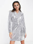 Фото #4 товара Object sequin blazer dress in silver