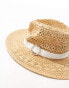 South Beach fedora hat with embellished trim in natural