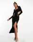 Фото #1 товара ASOS DESIGN long sleeve cut out midi dress with diamante trims in black