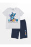 LCW Kids Bisiklet Yaka Stitch Baskılı Kısa Kollu Erkek Çocuk Şortlu Pijama Takımı