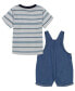 ფოტო #2 პროდუქტის Baby Boys Chambray Shortalls and Striped Short Sleeve T-shirt Set, 2 piece
