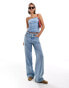 Фото #3 товара Mango bandeau denim top in light blue