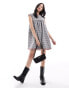 COLLUSION smock dress in check with contrast stitch