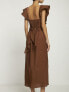 Фото #2 товара Johanna Ortiz 303531 Ruffled Kilimanjaro 100% Linen Dress Brown Size 8