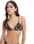 ASOS DESIGN Romy triangle bikini top with front fastening in abstract animal