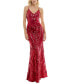 Juniors' Strappy Sequined Evening Gown