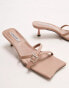 Topshop Crystal premium leather kitten heel with buckle in mink pink