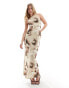 Фото #2 товара Something New X Art Gallery scuba racer neck maxi dress in cloud and cupid mix print