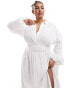 Фото #1 товара Pretty Lavish Curve shirred shirt dress in white