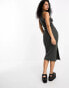 ONLY racer neck ribbed midi dress in charcoal