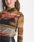 Women's Printed Turtleneck Long-Sleeve Mesh Top