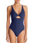 Фото #1 товара Tory Burch 169027 Womens Solid Knotted One Piece Swimsuit Navy Size Small