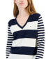 Фото #3 товара Women's Mixed-Stripe V-Neck Sweater