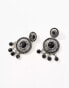 Фото #2 товара ASOS DESIGN drop earrings with burnished double circle detail with black stone in silver tone