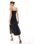 New Look plain satin strappy midi dress in black