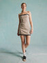 Фото #5 товара Miss Selfridge trim detail bodycon mini dress in beige pinstripe