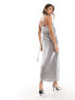 Фото #3 товара ASOS DESIGN metallic bandeau midi dress with matching neck tie in silver