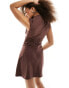 Фото #4 товара ASOS DESIGN bengaline high neck sleeveless mini dress with ruching detail in chocolate