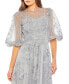 ფოტო #6 პროდუქტის Women's Embroidered Illusion High Neck Puff Sleeve A Line