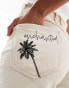 Pieces cotton beach shorts with mono solar print embroidery in cream Бежевый, M - EU 38 - фото #2