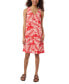 ფოტო #1 პროდუქტის Petite Linen V-Neck Palm-Leaf-Print Dress