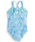 Фото #2 товара Big Girls Tie-Dyed Butterfly-Print Knot-Front One-Piece Swimsuit
