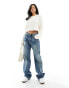 Фото #8 товара Stradivarius Petite wide leg dad jean in dark vintage wash