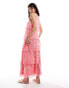 Фото #4 товара Vila high neck tiered maxi dress in pink vintage floral print