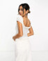Фото #8 товара ASOS DESIGN broderie corset button front top with frill neck in white