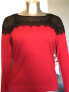 Фото #1 товара Vince Camuto Sheer Yoke Long Sleeve Sweater Lace Trim Red Black Size M