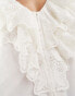 & Other Stories long sleeve relaxed blouse with v neck double ruffle detail in white