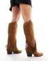 Glamorous Wide Fit knee western boots in off white Бордовый, 38 - фото #6