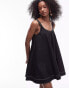 Topshop poplin trapeze mini dress with topstitch detail in black Черный, 40 - фото #1