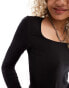 Weekday square neck long sleeve top in black