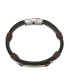 ფოტო #2 პროდუქტის Stainless Steel Polished Black and Brown Leather ID Bracelet