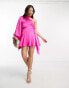 Фото #4 товара Forever New Petite tie neck one sleeve mini dress in pink satin