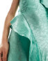 Y.A.S Bridesmaid jacquard cami maxi dress with ruffle detail in green