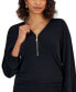 ფოტო #5 პროდუქტის Women's Zip V-Neck Ruched Front Top, Created for Macy's
