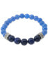 Dyed Black Lapis Lazuli (10mm) & Blue Agate (8mm) Men's Stretch Bracelet in Stainless Steel