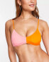 Monki colour block bikini top in pink and orange