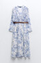 Фото #3 товара Платье из ткани с принтом с ремнем и воланами ZARA