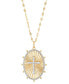 ფოტო #1 პროდუქტის Lab-Grown White Sapphire (1/4 ct. t.w.) & Diamond Accent Cross Oval Pendant Necklace in 14k Gold-Plated Sterling Silver, 16" + 2" extender