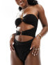 South Beach textured bandeau ring front cut out swimsuit in black