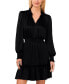 Women's Tie-Neck Long Sleeve Smocked Ruffled Hem Dress