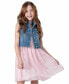 ფოტო #1 პროდუქტის Big Girls Denim Vest and Embroidered Dress Outfit, 2 PC